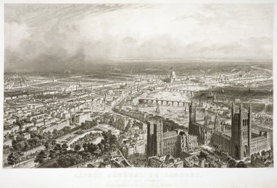 Vogelvlucht van Londen vanaf Westminster Abbey, gegraveerd door A. Appert door Nicolas Marie Joseph Chapuy